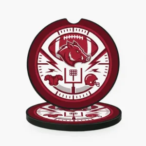 Razorback Football Mascot Absorbent Car Coaster Set - Maroon Team Spirit Auto Cup Holder Inserts - Pack of 2