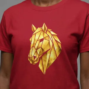Geometric Gold Horse T-Shirt - Metallic Low Poly Stallion Design