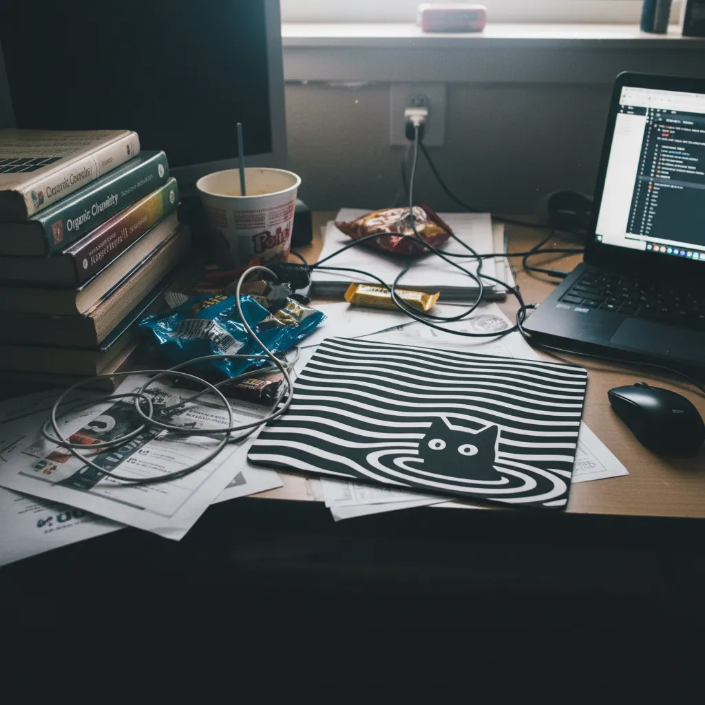 Optical Illusion Cat Mouse Pad - Trippy Black & White Desk Mat - Image 5