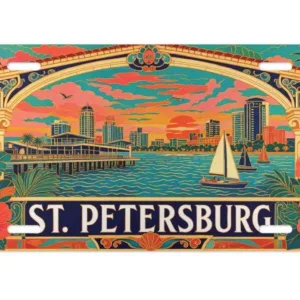 St Petersburg Florida Retro Coastal Aluminum Car Tag