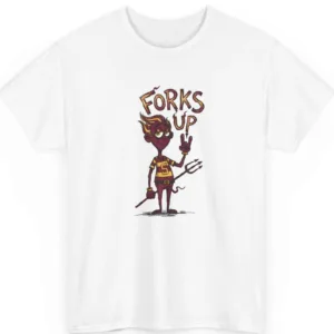 Forks Up Sun Devil Mascot Graphic T-Shirt - White Cotton Tee