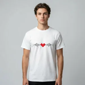 Heartbeat Graphic T-Shirt – Red ECG Heart Tee, Unisex Valentine Gift