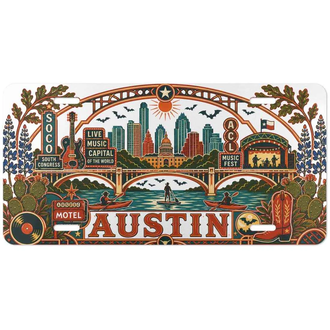 Aluminum Austin Texas Decorative Metal Plate Flat Print City Pride Auto Accessory Rust Proof Waterproof Gloss Finish