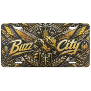 Buzz City Flat Printed Aluminum Car Tag Embossed Look Metal Plate