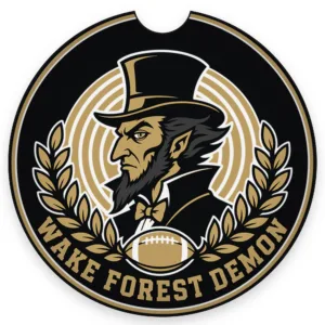 Wake Forest Demon Football Car Coasters Set of 2, Black and Gold