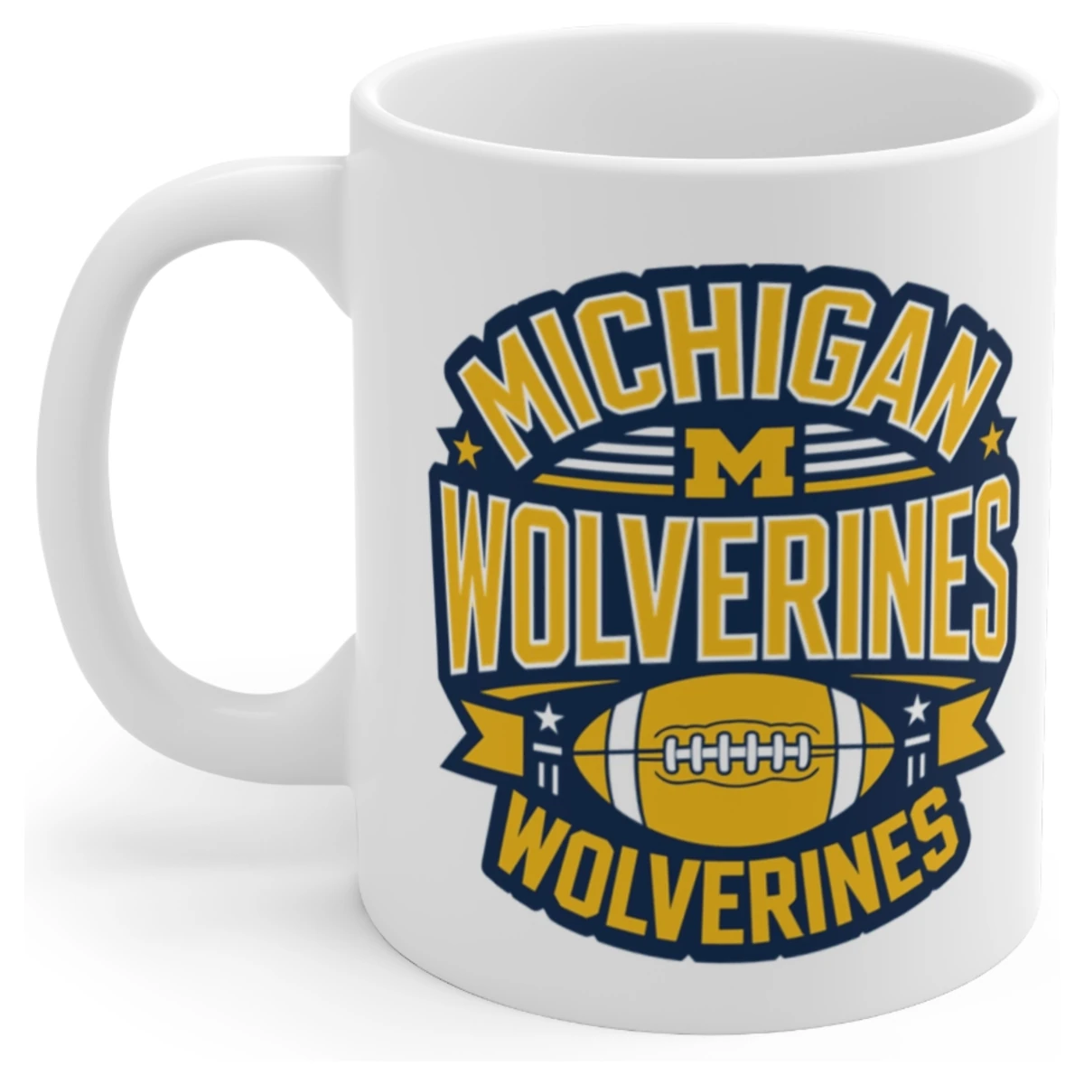 Michigan Wolverines Football 11 oz Ceramic Coffee Mug, White Fan Cup