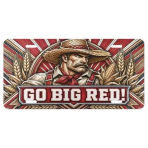 Nebraska Cornhuskers Car Tag, Go Big Red Corn Farmer Aluminum Plate