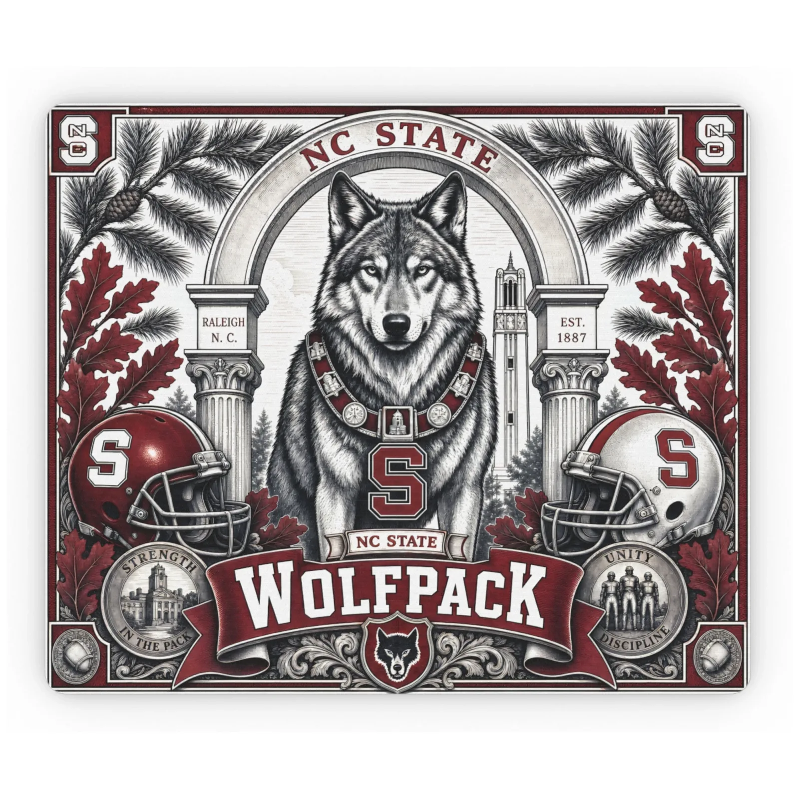 NC State Wolfpack Mouse Pad, Engraved Wolf Mascot Desk Mat