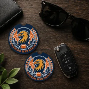 Auburn War Eagle Car Coasters Set of 2, Navy Orange Football Cup Holder Inserts