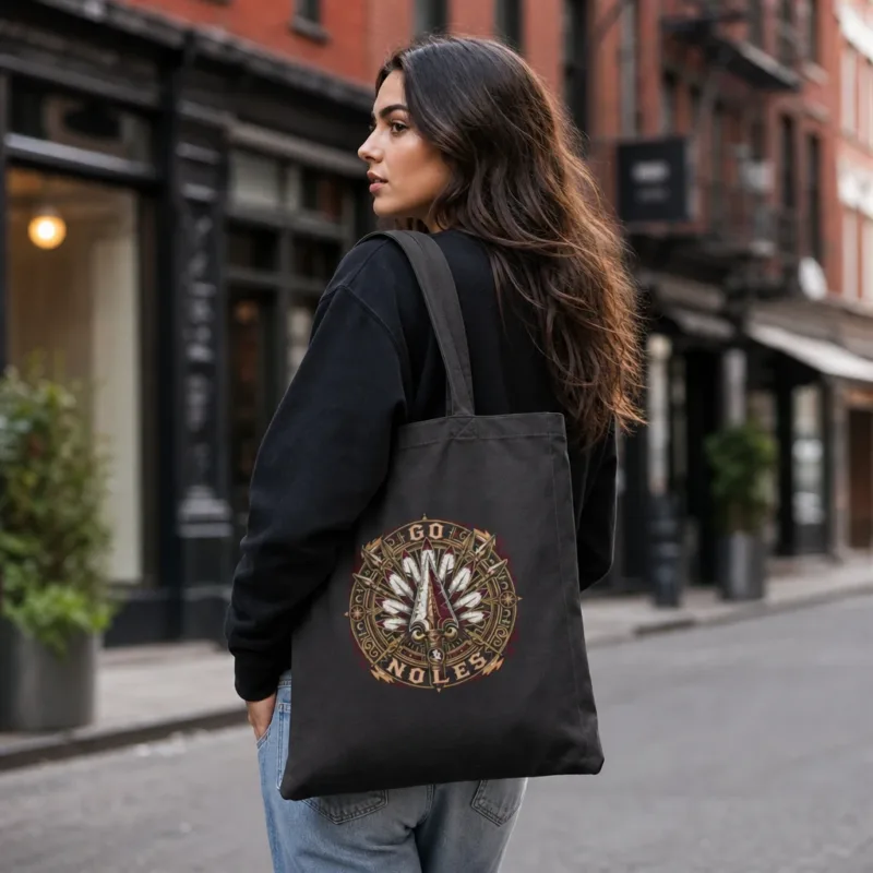 Go Noles Canvas Tote Bag, Ornate Spearhead Game Day Shoulder Bag