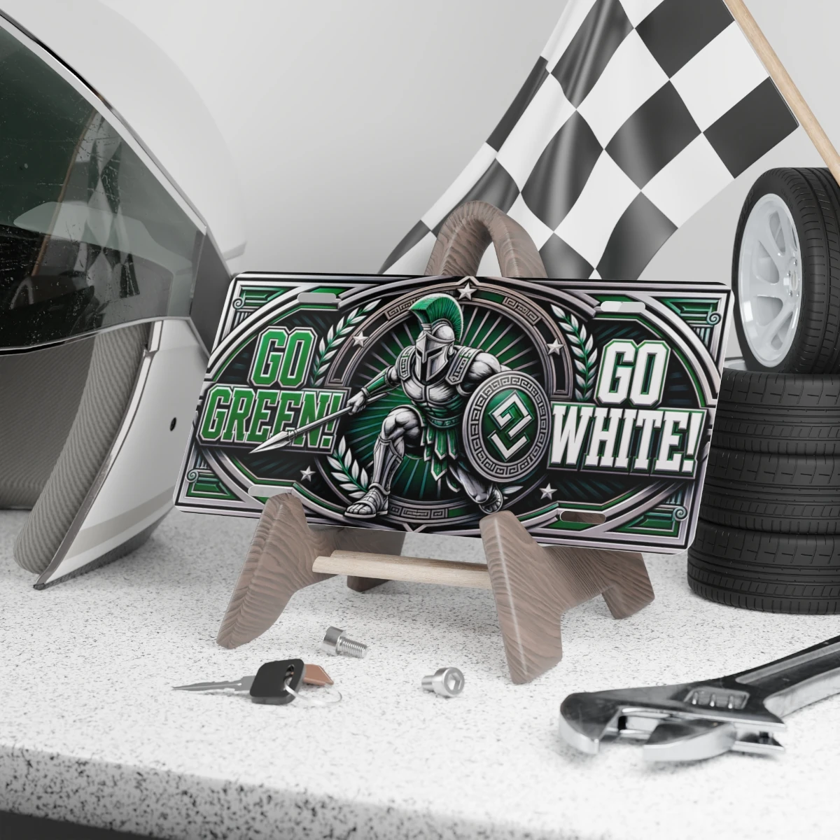 Michigan State Spartans Car Tag, Go Green Go White Aluminum Vanity Plate