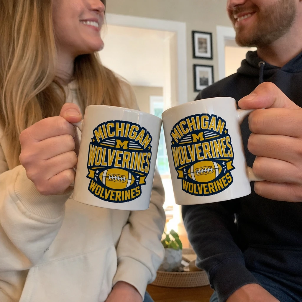 Michigan Wolverines Football 11 oz Ceramic Coffee Mug, White Fan Cup