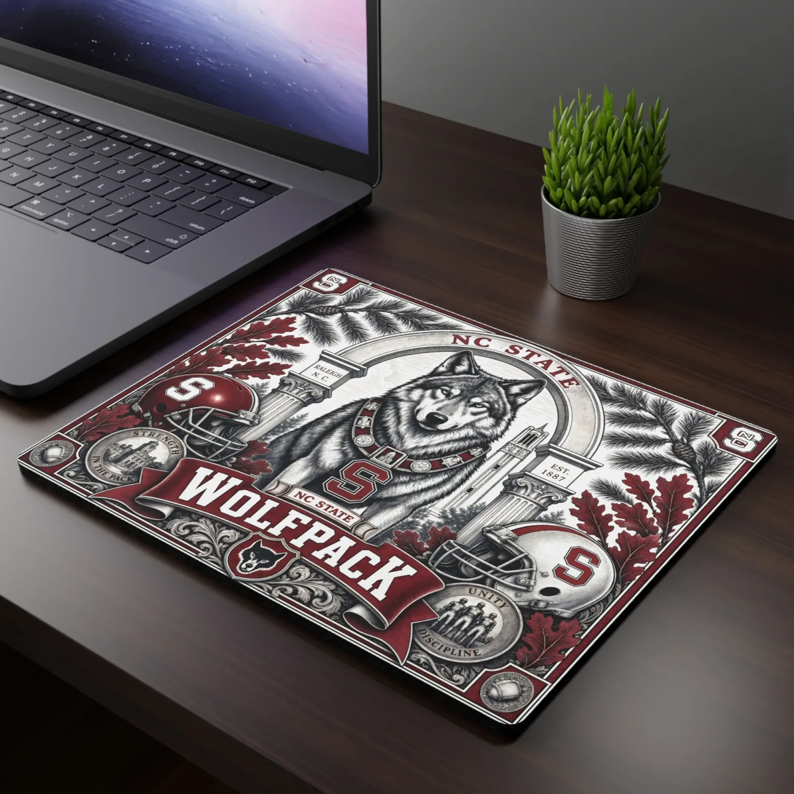 NC State Wolfpack Mouse Pad, Engraved Wolf Mascot Desk Mat