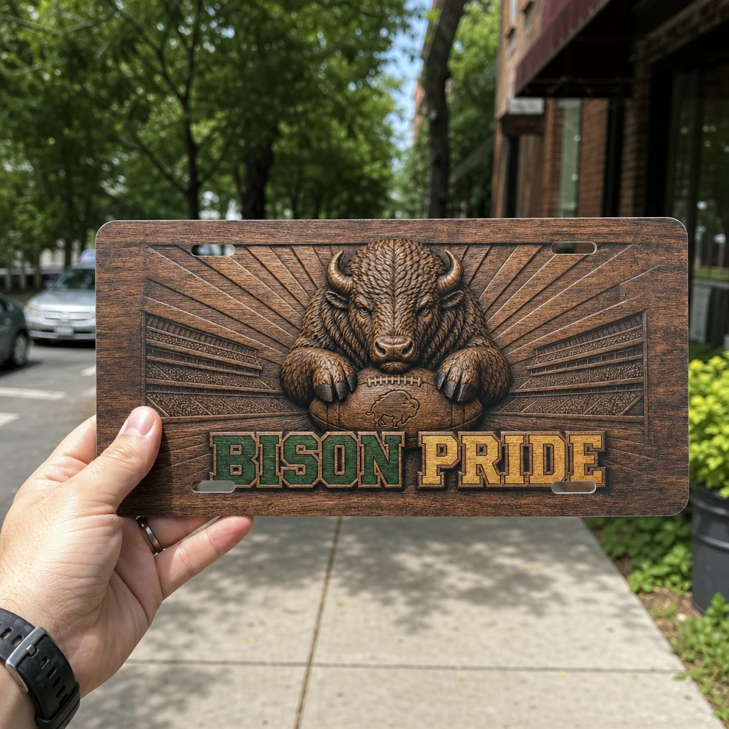 North Dakota State Bison License Plate Car Tag, Bison Pride Flat Print