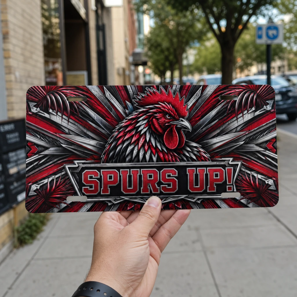 South Carolina Gamecocks Car Tag, Spurs Up Rooster Aluminum Plate