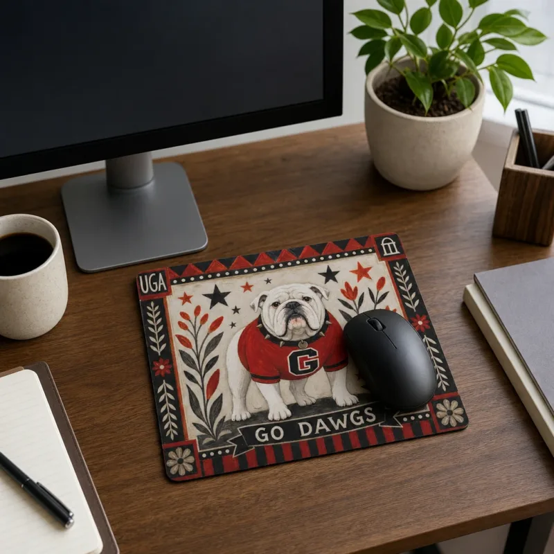 Georgia Bulldogs Mouse Pad, Go Dawgs Folk Art Bulldog Desk Mat