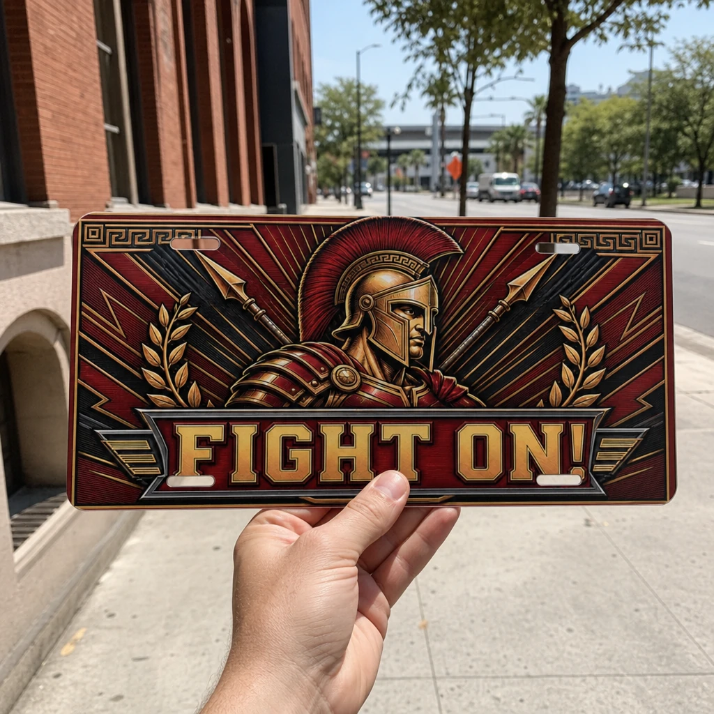 USC Trojans Fight On Decorative Aluminum License Plate Car Tag, 12 x 6 Inch
