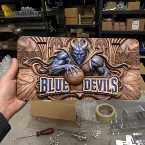 Blue Devils Basketball Aluminum Car Tag, Flat Printed 12 x 6 Inch Plate
