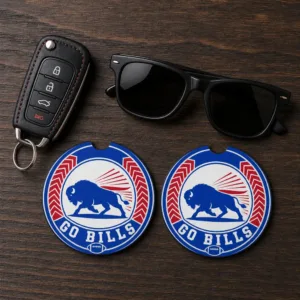 Buffalo Bills Car Coasters Set of 2, Go Bills Neoprene Cup Holder Inserts
