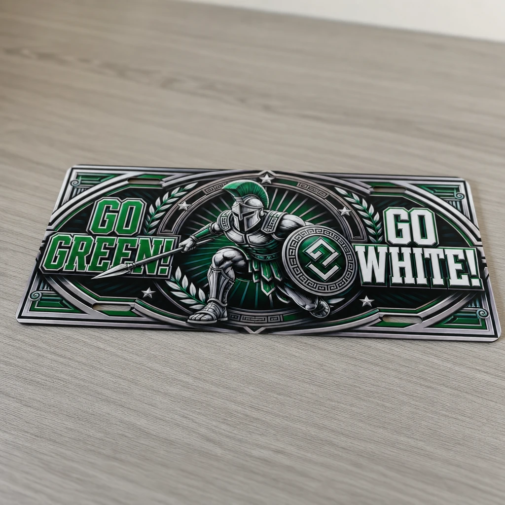 Michigan State Spartans Car Tag, Go Green Go White Aluminum Vanity Plate