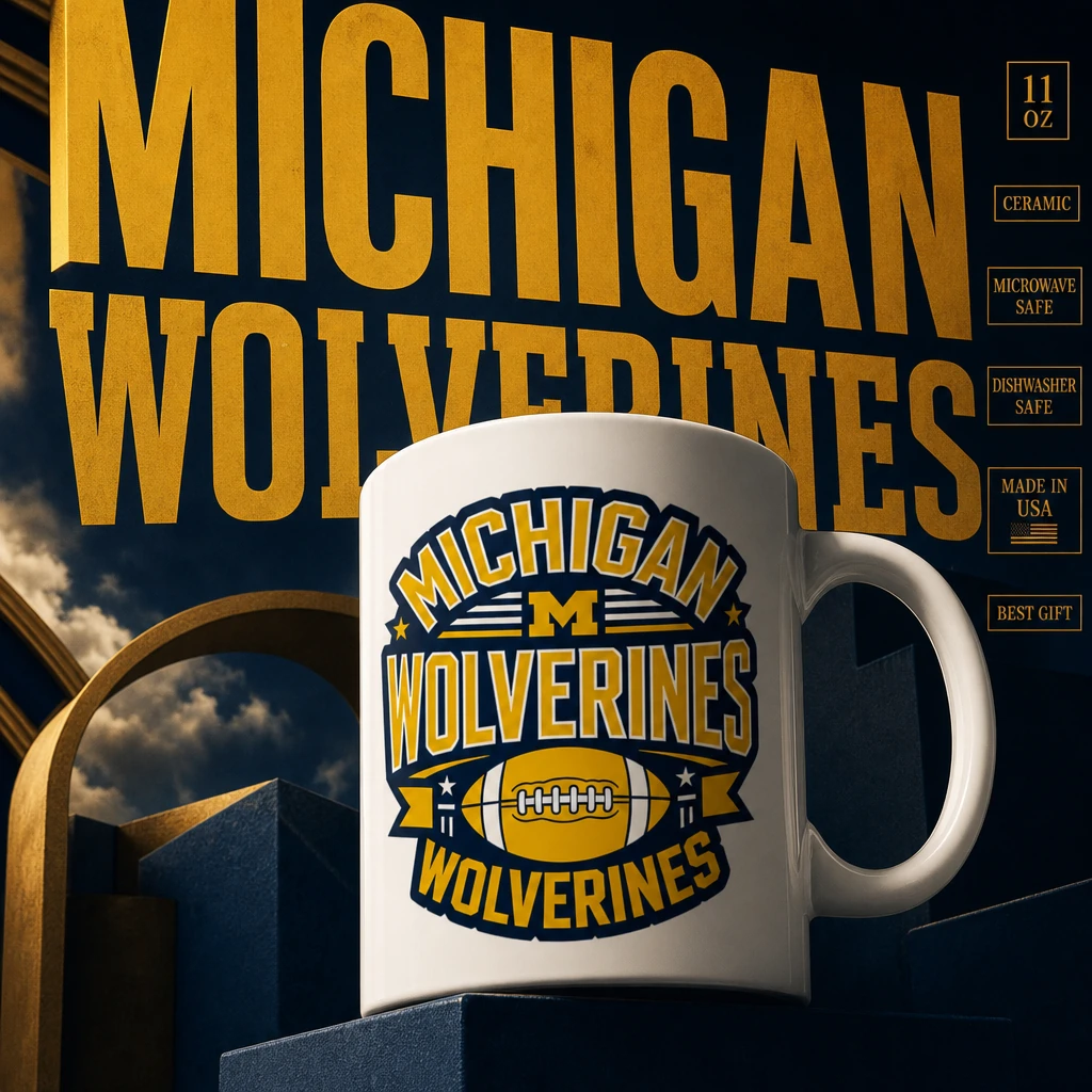 Michigan Wolverines Football 11 oz Ceramic Coffee Mug, White Fan Cup