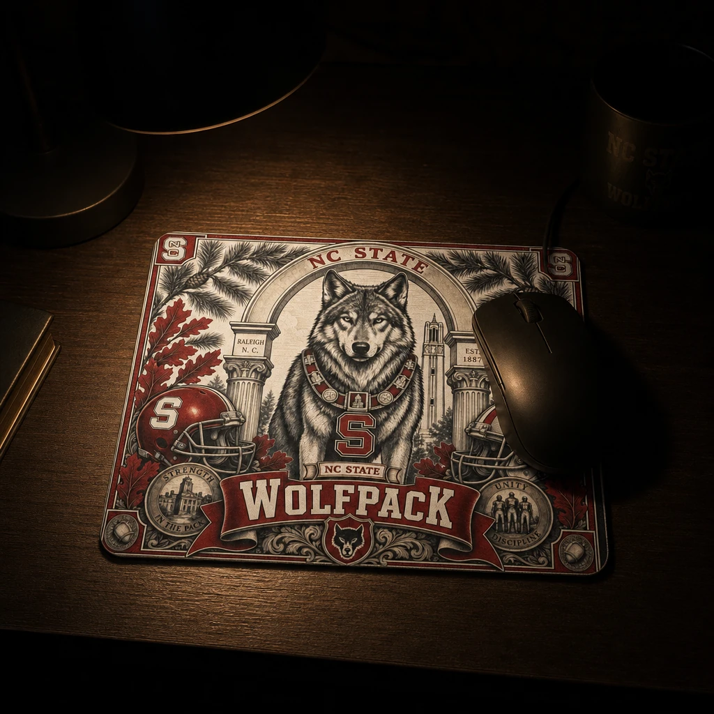 NC State Wolfpack Mouse Pad, Engraved Wolf Mascot Desk Mat