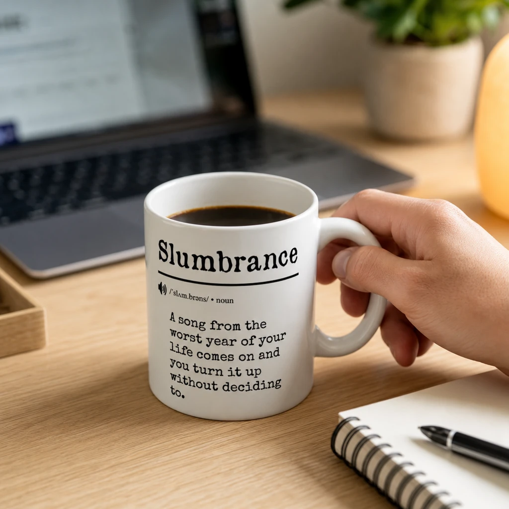 Slumbrance Definition Coffee Mug, Funny Made-Up Word Nostalgic Music Ceramic Cup