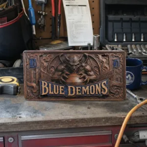 Blue Demons Decorative Aluminum License Plate, 12x6 Carved Wood Style Basketball Car Tag
