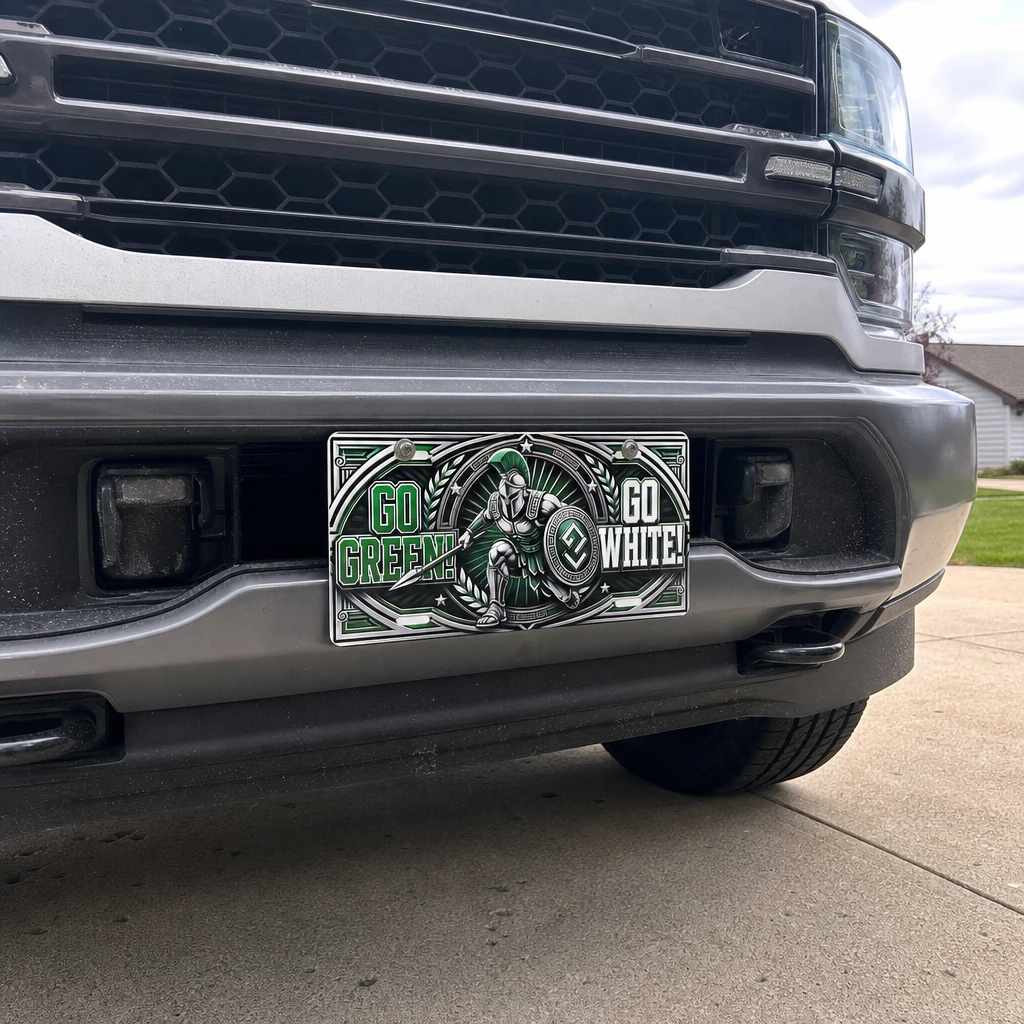 Michigan State Spartans Car Tag, Go Green Go White Aluminum Vanity Plate