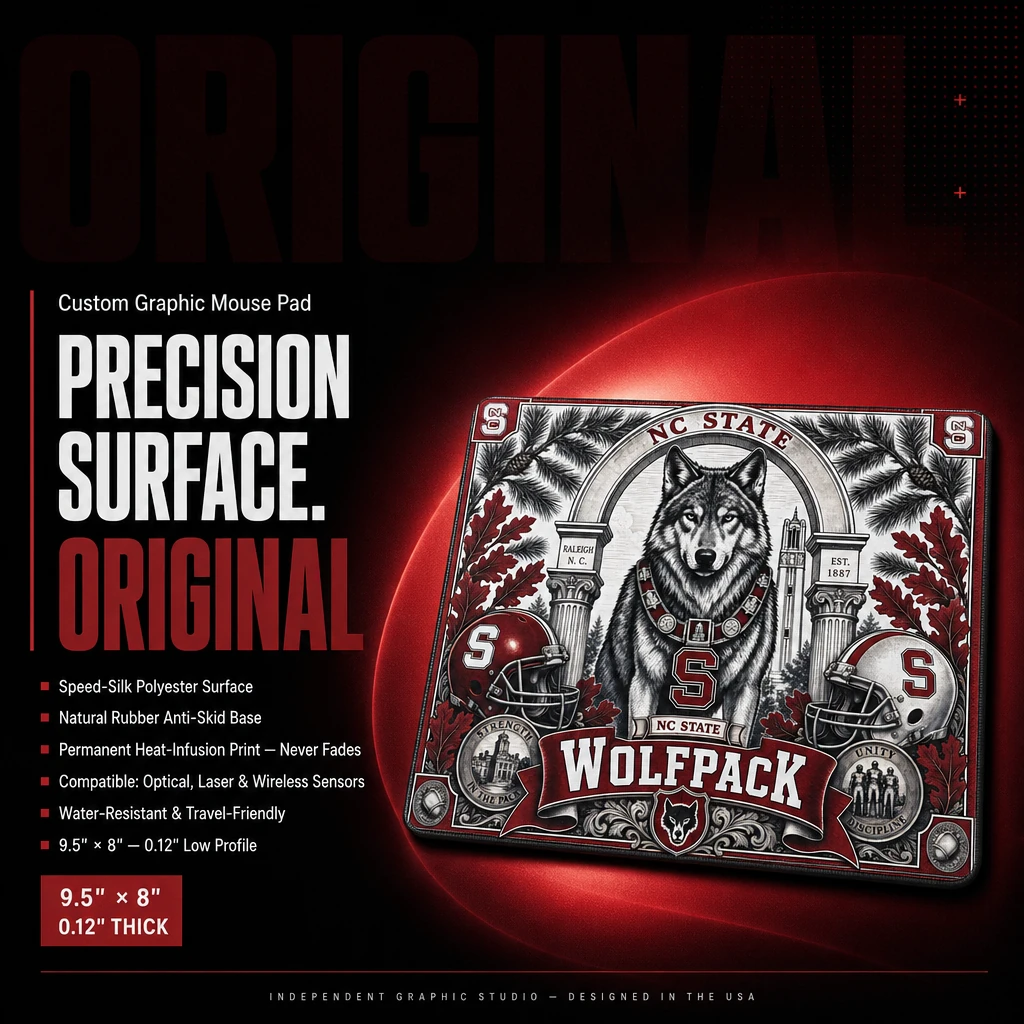 NC State Wolfpack Mouse Pad, Engraved Wolf Mascot Desk Mat