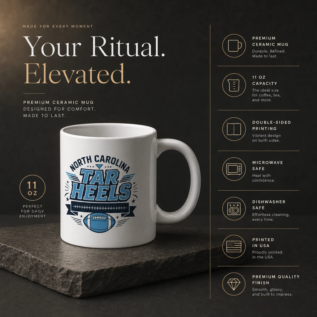 North Carolina Tar Heels Football 11 oz Ceramic Coffee Mug White