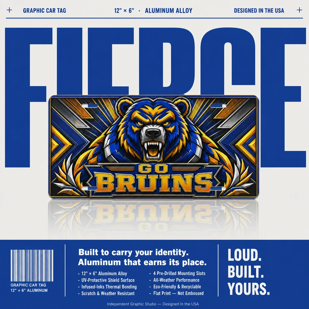 UCLA Bruins Go Bruins Decorative Aluminum License Plate Car Tag, 12 x 6 Inch