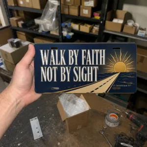 Walk By Faith Not By Sight Aluminum Car Tag, Christian Sunrise Road Bible Verse License Plate
