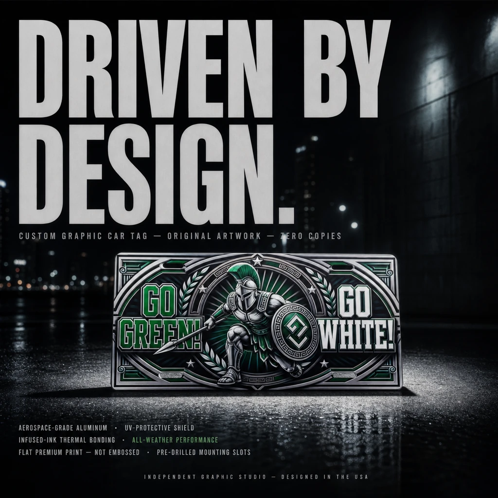 Michigan State Spartans Car Tag, Go Green Go White Aluminum Vanity Plate
