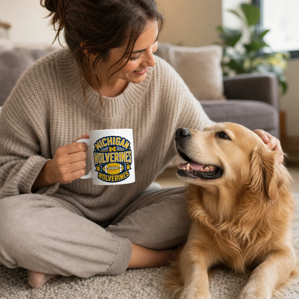 Michigan Wolverines Football 11 oz Ceramic Coffee Mug, White Fan Cup