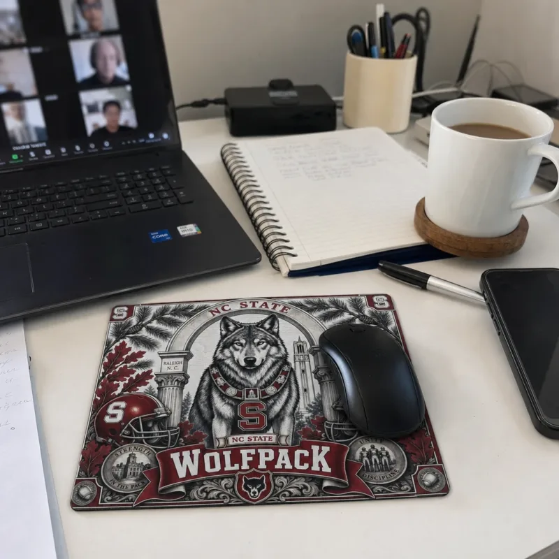 NC State Wolfpack Mouse Pad, Engraved Wolf Mascot Desk Mat