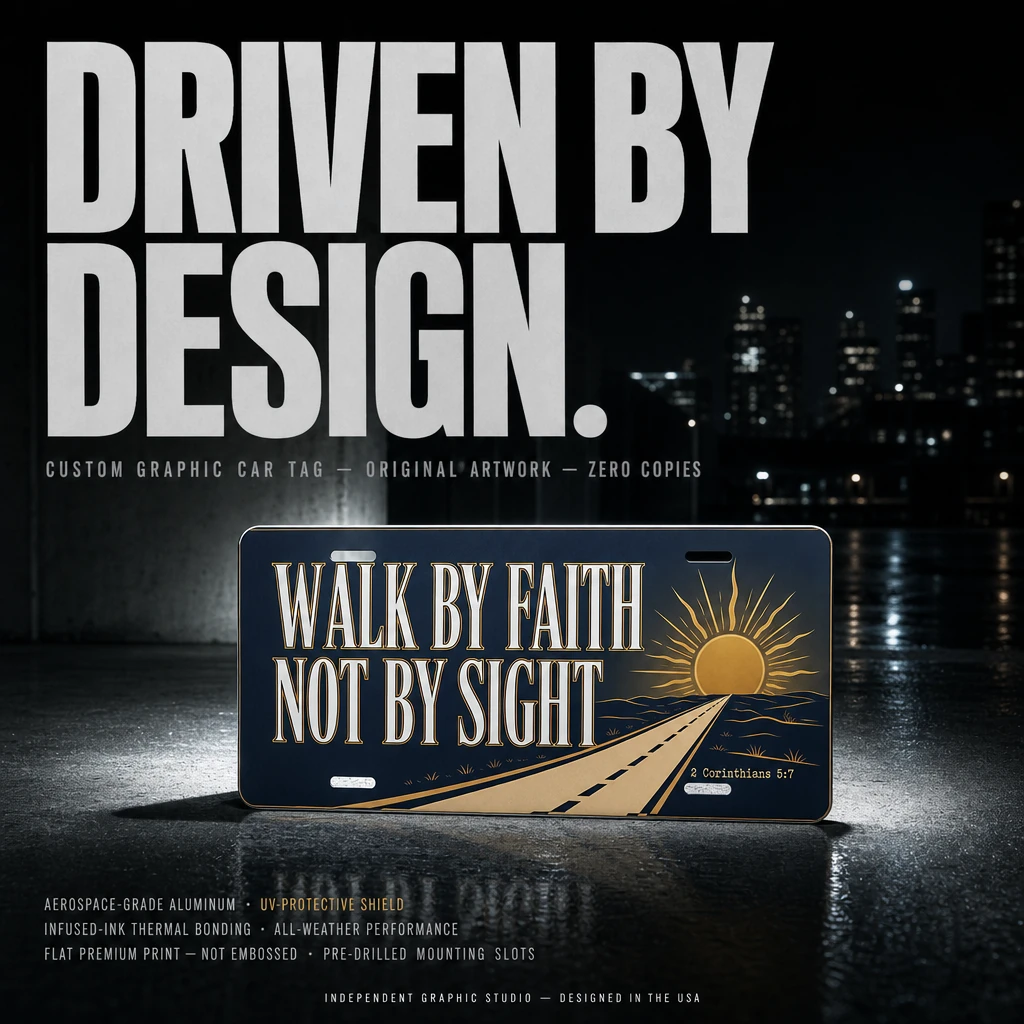 Walk By Faith Not By Sight Aluminum Car Tag, Christian Sunrise Road Bible Verse License Plate