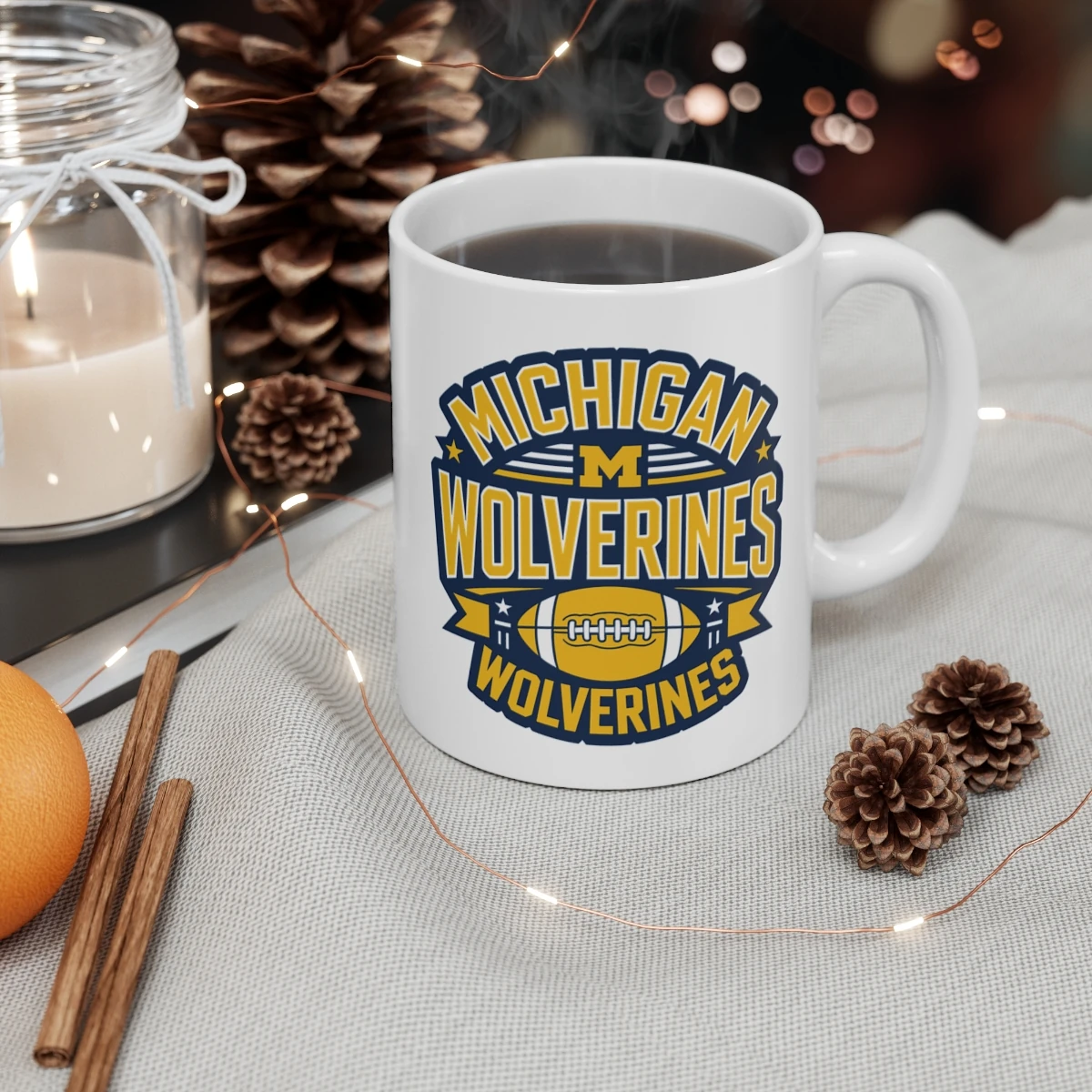 Michigan Wolverines Football 11 oz Ceramic Coffee Mug, White Fan Cup