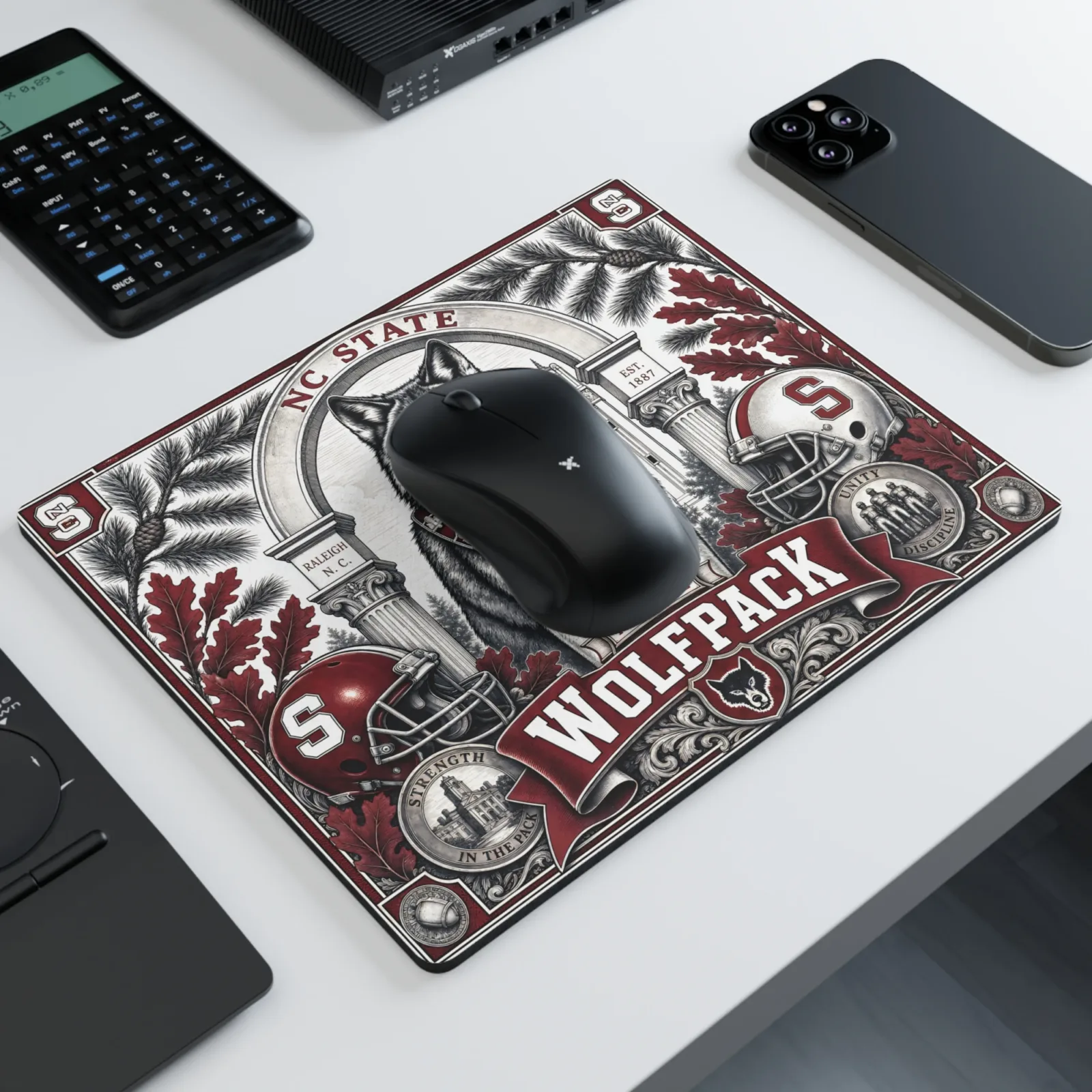 NC State Wolfpack Mouse Pad, Engraved Wolf Mascot Desk Mat