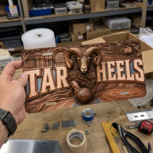 North Carolina Tar Heels Basketball License Plate with Ram Wood Design