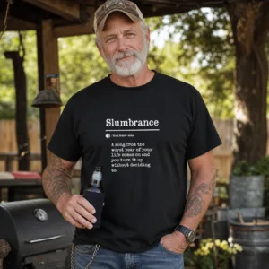 Slumbrance Definition T-Shirt, Funny Made-Up Word Nostalgic Music Graphic Tee - Black