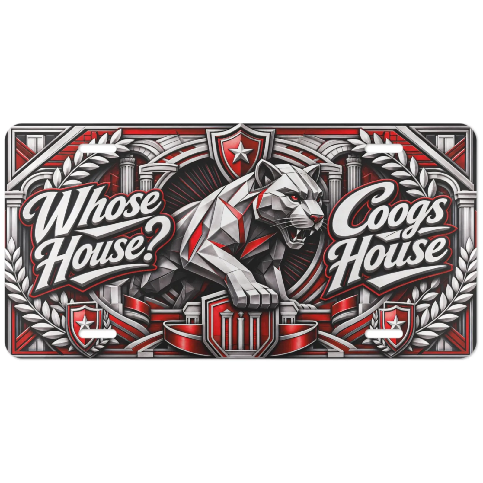 Houston Cougars Whose House Coogs House Aluminum License Plate Car Tag 12x6