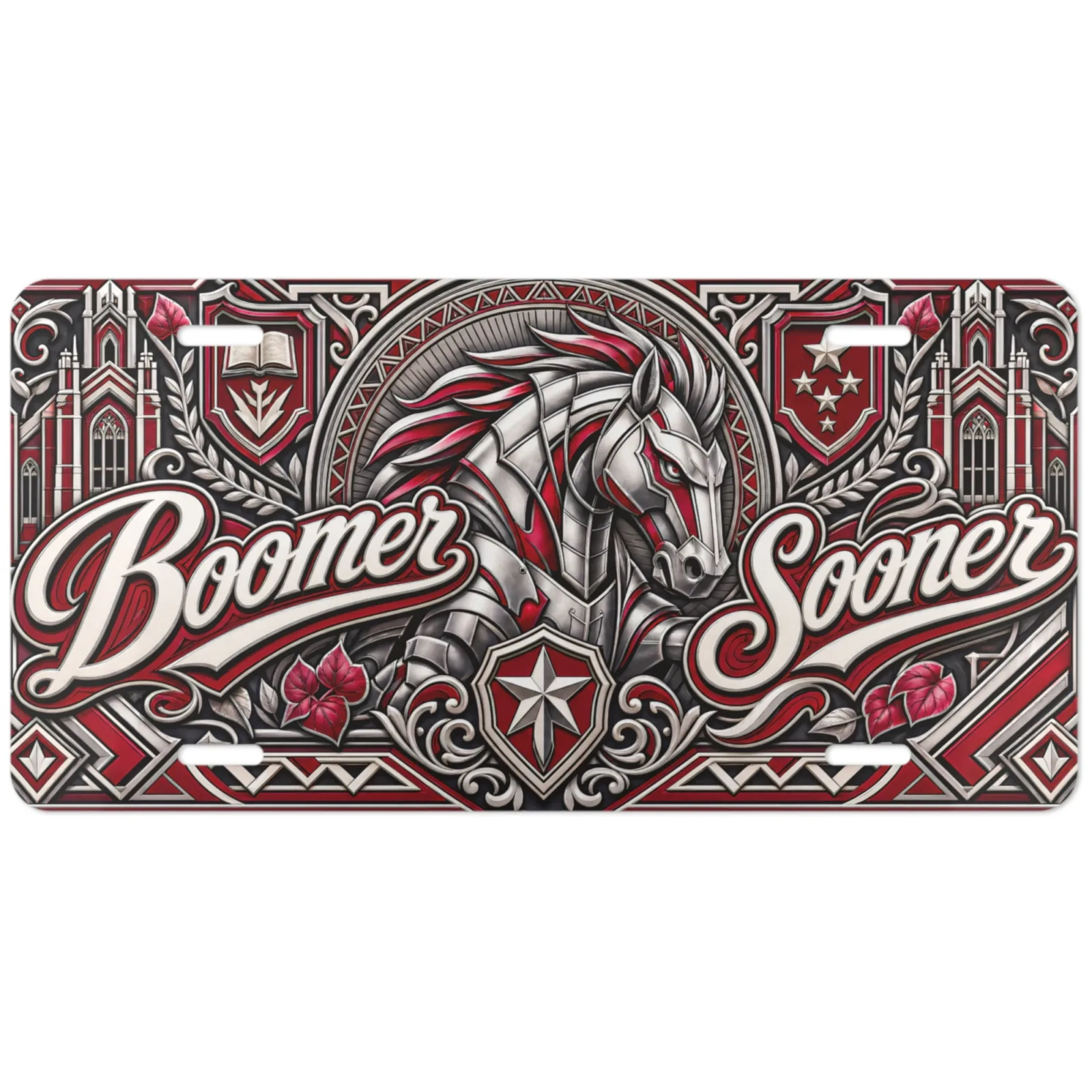 Oklahoma Sooners Boomer Sooner Aluminum License Plate Car Tag 12x6 In