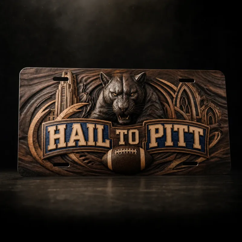 Pittsburgh Panthers Hail to Pitt Decorative Aluminum License Plate, 12 x 6 Inch