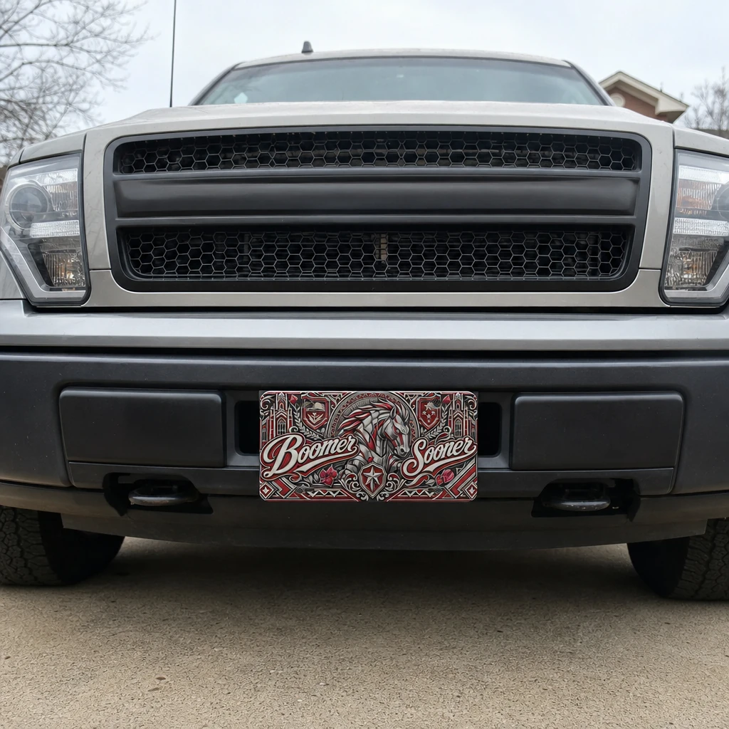 Oklahoma Sooners Boomer Sooner Aluminum License Plate Car Tag 12x6 In