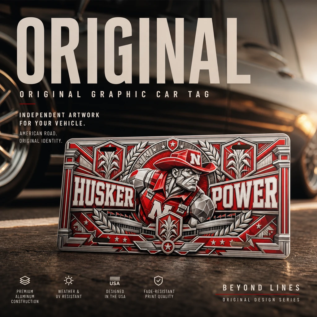 Nebraska Cornhuskers License Plate, Husker Power Metal Car Tag 12x6 Vanity Auto Tag