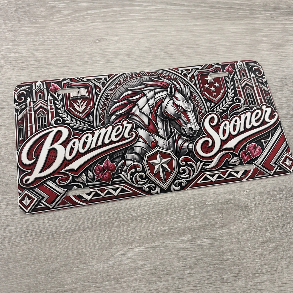 Oklahoma Sooners Boomer Sooner Aluminum License Plate Car Tag 12x6 In