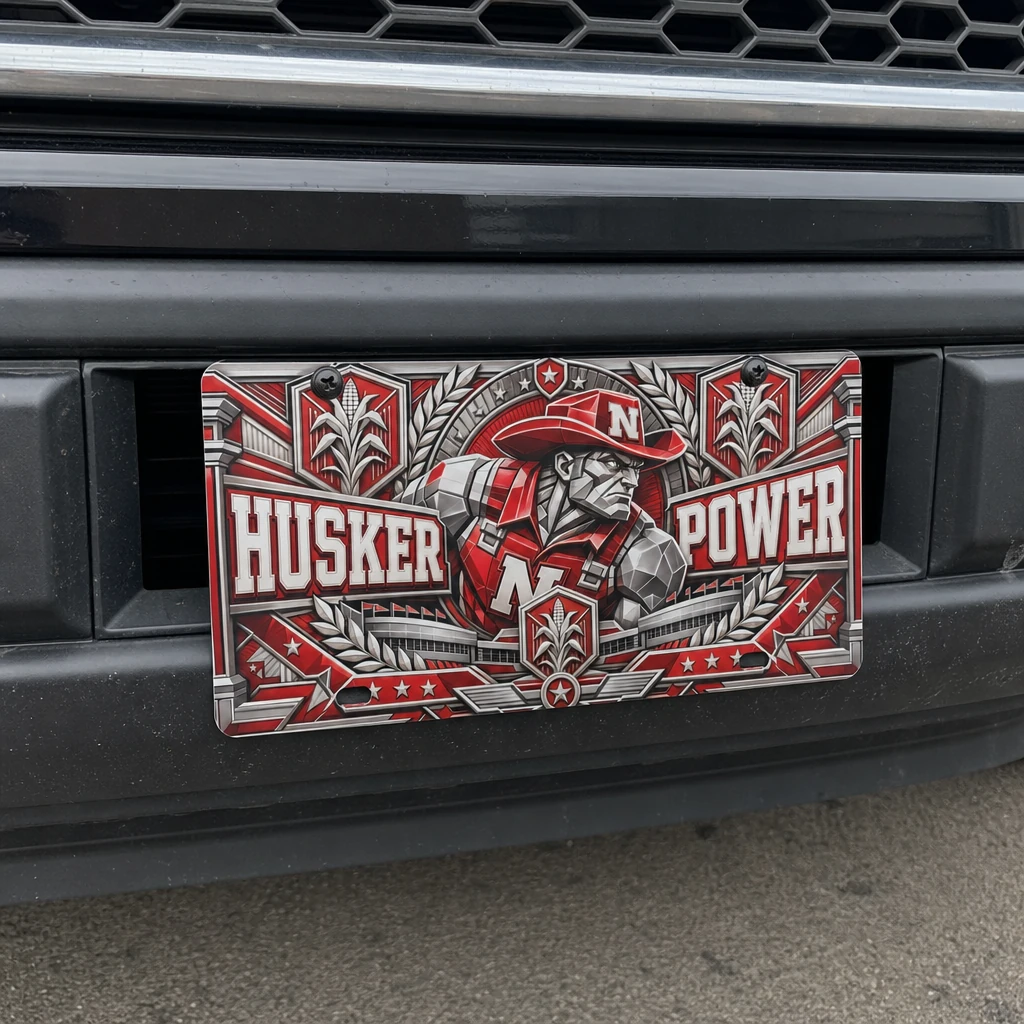 Nebraska Cornhuskers License Plate, Husker Power Metal Car Tag 12x6 Vanity Auto Tag