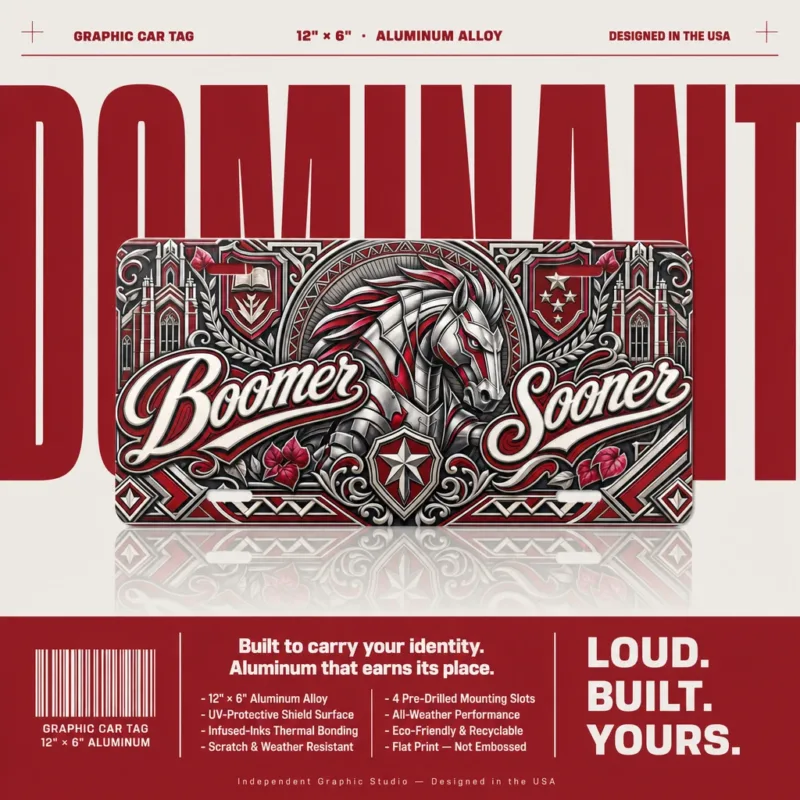 Oklahoma Sooners Boomer Sooner Aluminum License Plate Car Tag 12x6 In