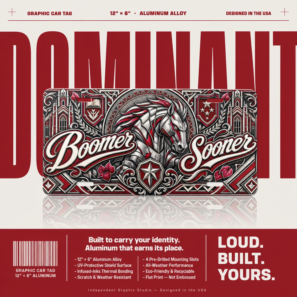 Oklahoma Sooners Boomer Sooner Aluminum License Plate Car Tag 12x6 In